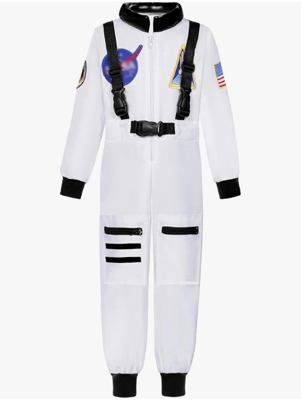 Kids White Astronaut Costume Jumpsuit with Black Accents